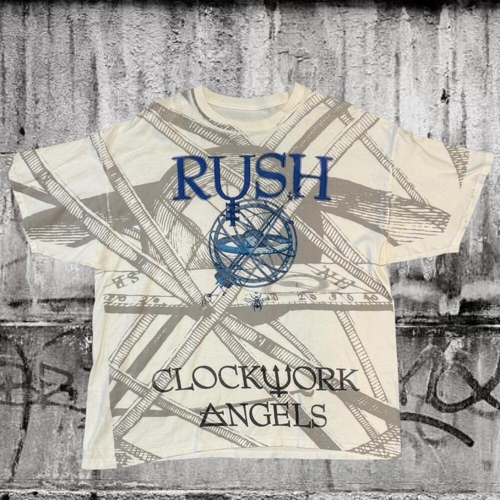 Rush Clockwork Angels All Over Print Tee - XL - White Prog Rock Band Shirt